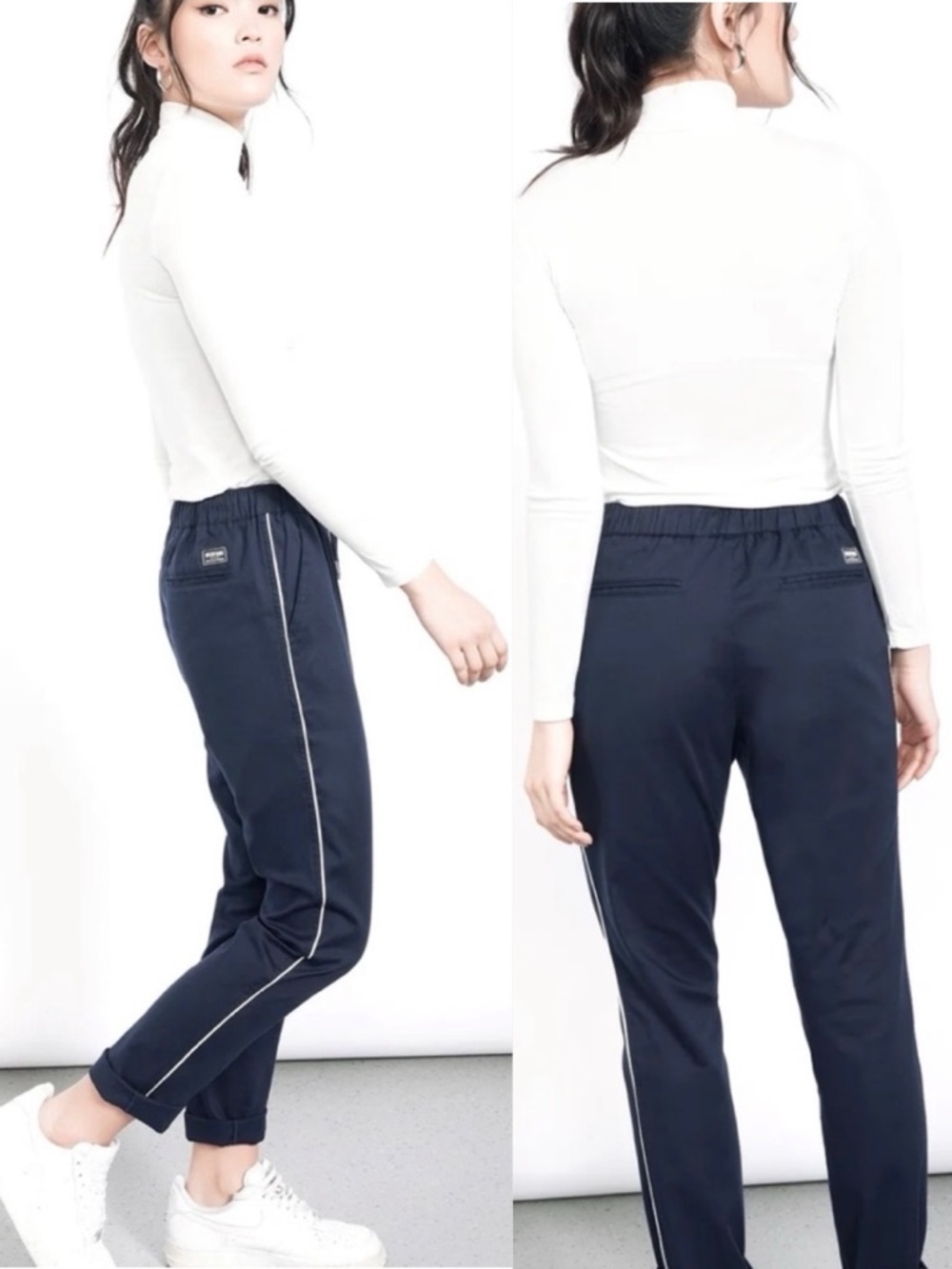 NWT Wildfang Essential Piped Drawstring Pant Navy White